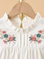 SHEIN Kids EVRYDAY Toddler Girls Floral Embroidery Ruffle Trim Blouse
