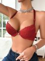 Lace Front Closure Underwire Bra With Steel Ring For Women