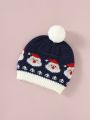 Baby Boy Christmas Santa Claus Pattern Raglan Sleeve Knit Jumpsuit & Hat