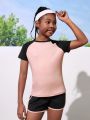 Tween Girls' Pink Sporty Yoga Stretchy T-Shirt, Comfortable, Breathable, Moisture-Wicking, Perfect For Running, Jogging, And Training