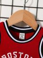 SHEIN Baby Boy's Casual Sports Basketball Vest And Shorts Set With Letter Print