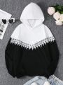 Teen Girl Two Tone Guipure Lace Panel Hoodie