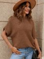 SHEIN LUNE Turtle Neck Batwing Sleeve Knit Top