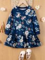 SHEIN Kids Nujoom Toddler Girls' Flower Printed Sweatshirt Dress