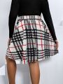 Plus Plaid Print Flare Skirt