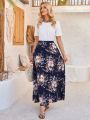 EMERY ROSE Floral Pattern A-Line Skirt