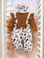 Baby Girls' Jumpsuit With Cow Print, Cap Sleeve, 2 In 1 Design With Big Bow