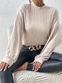 SHEIN Frenchy Women's High Neck Drop Shoulder Knit Long Sleeve T-shirt