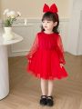 Little Girl'S Red Polka-Dot Long-Sleeved Mesh Dress
