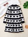 SHEIN Kids Y2Kool Girls' Heart Patterned Casual Sweater Dress