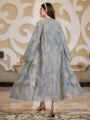 SHEIN Najma 2pcs/Set V-Neck Belted Sleeveless Dress And Leaf Embroidered Long Sleeve Coat