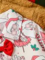 Baby Boy Christmas Print Bow Front Shirt & Suspender Pants