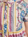 SHEIN Kids Nujoom Tween Girls' Paisley Print Loose Fit Casual Short Sleeve Shirt Dress