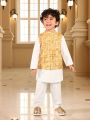 SHEIN Kids FANZEY 3pcs/Set Toddler Boys' Plaid Vest, Long Sleeve Shirt And Pants Set For Casual Gentleman Style