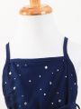 SHEIN Kids CHARMNG Toddler Girls Star Mesh Overlay Belted Cami Dress