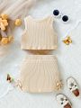 Baby Girls' Asymmetrical Vest And Pleated Skirt Set, Elegant, Cute And Stylish