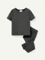 Cozy Cub Baby Boy Snug Fit Pajama Set, Round Neck Dinosaur Pattern Short Sleeve Top, Solid Color Pants And Top, 4pcs/Set Homewear