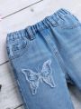 Baby Girls' Butterfly Pattern Straight Leg Jeans