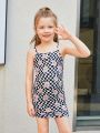 SHEIN Kids EVRYDAY Little Girls' Knit Plaid Bodycon Casual Tank Dress