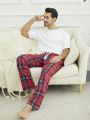 Men's Plaid Homewear Pants With Knot Front