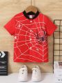 SHEIN Kids SPRTY Toddler Boys' Casual Spider Web Print Short Sleeve Shirt