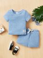 SHEIN Baby Boy Solid Color Casual Comfortable Outfit Set