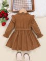 SHEIN Kids EVRYDAY Young Girl Ruffle Trim Flounce Sleeve Belted Dress