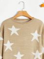 SHEIN Girls' Long Sleeve Sweater With Five-pointed Star Design
