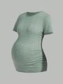 SHEIN Maternity Solid Color Hollow Out Embroidery T-Shirt