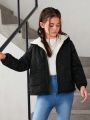 SHEIN Tween Girl Zip Up Thermal Lined Hooded Quilted Coat