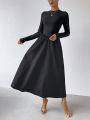 SHEIN Privé Ladies' Solid Color Long Sleeve Dress