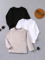 SHEIN Kids EVRYDAY 3pcs/set Boys' Casual, Fashionable, Warm, And Versatile T-shirt Set