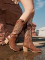 Styleloop Women's Fashion Block Heels Embroidery Chunky Duck Boots