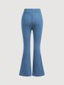 SHEIN Tween Girls' Y2K Trendy V Waist Seam Detail Front Flare Leg Jeans,Girls Spring Summer Clothes Outfits
