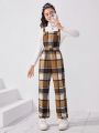 SHEIN Teen Girl Plaid Overall Jumpsuit Without Tee