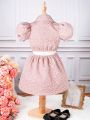 Young Girl's Elegant Flower Applique Puff Sleeve Dress