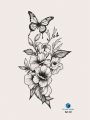 1pc Black Flower, Butterfly & Botanical Pattern Temporary Tattoo Sticker For Arm, Chest, Abdomen And Back