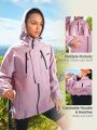 SHEIN In My Nature Ladies' Waterproof Outdoor Hooded Multi-pocket Functional Softshell Jacket