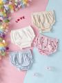 SHEIN Newborn Baby Girls' 4pcs/Set Summer Thin Bloomers, Casual Cute Big Pp Practice Pants, Triangle Bottom Untwisted Leggings