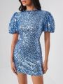 EMILY REED Puff Sleeve Sequin Bodycon Dress