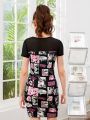 SHEIN Teen Girls Pop Art Print Contrast Mesh Dress