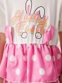 SHEIN Kids QTFun Toddler Girls' Easter Pink Polka Dot Rabbit Print Dress