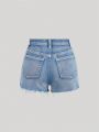 SHEIN Tween Girls' Spring Summer Boho Casual Trendy Distressed Denim Jeans Shorts With Slanted Pockets,Summer Girls Clothes Outfits