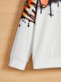 SHEIN Tween Boys' Graffiti Style Ink Splatter Element Printed Plush Lined Warm Long Sleeve Hoodie