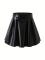 SHEIN Kids Nujoom Little Girls' High Waist Pu A-Line Skirt