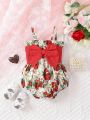SHEIN Baby Girls' Elegant And Romantic Rose Pattern Printed Jumpsuit With 3d Bowknot, Suitable For Spring And Summer Outings