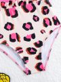 Young Girl's Leopard Print One-Piece Swimsuit With Bow Decoration