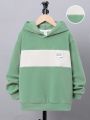 SHEIN Kids EVRYDAY Tween Boy Letter Patched Colorblock Hooded Thermal Lined Sweatshirt