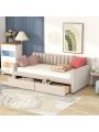 Twin Size Daybed with Drawers, Modern Velvet Upholstered Day Bed Tufted Sofa Daybed Frame with Double Drawers, No Box Spring Needed, Furniture for Bedroom Living Room