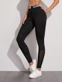 Yoga High Street Letter Tape Running Tights High Stretch Training Tights With Contrast Mesh